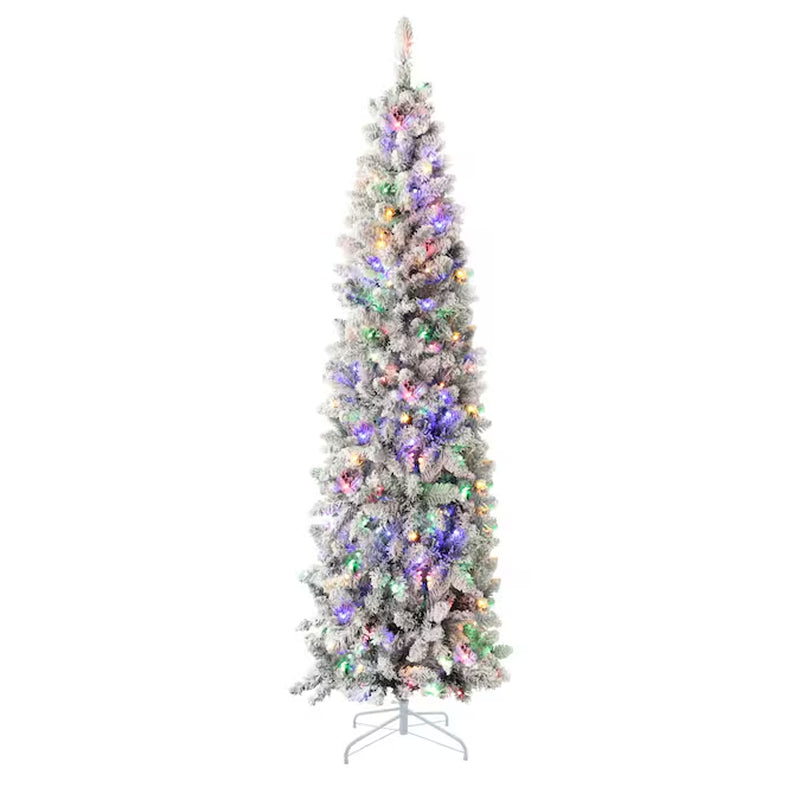 5-Ft Pine Pre-Lit Pencil Flocked White Artificial Christmas Tree with White LED Lights