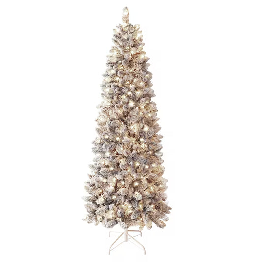 5-Ft Pine Pre-Lit Pencil Flocked White Artificial Christmas Tree with White LED Lights