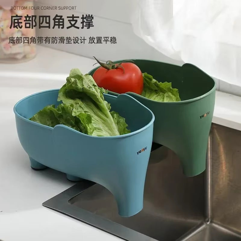 Elephant Drain Basket Multi-Purpose Kitchen Storage Drain Basket Household Fruit and Vegetable Basket Plastic Drain Basket