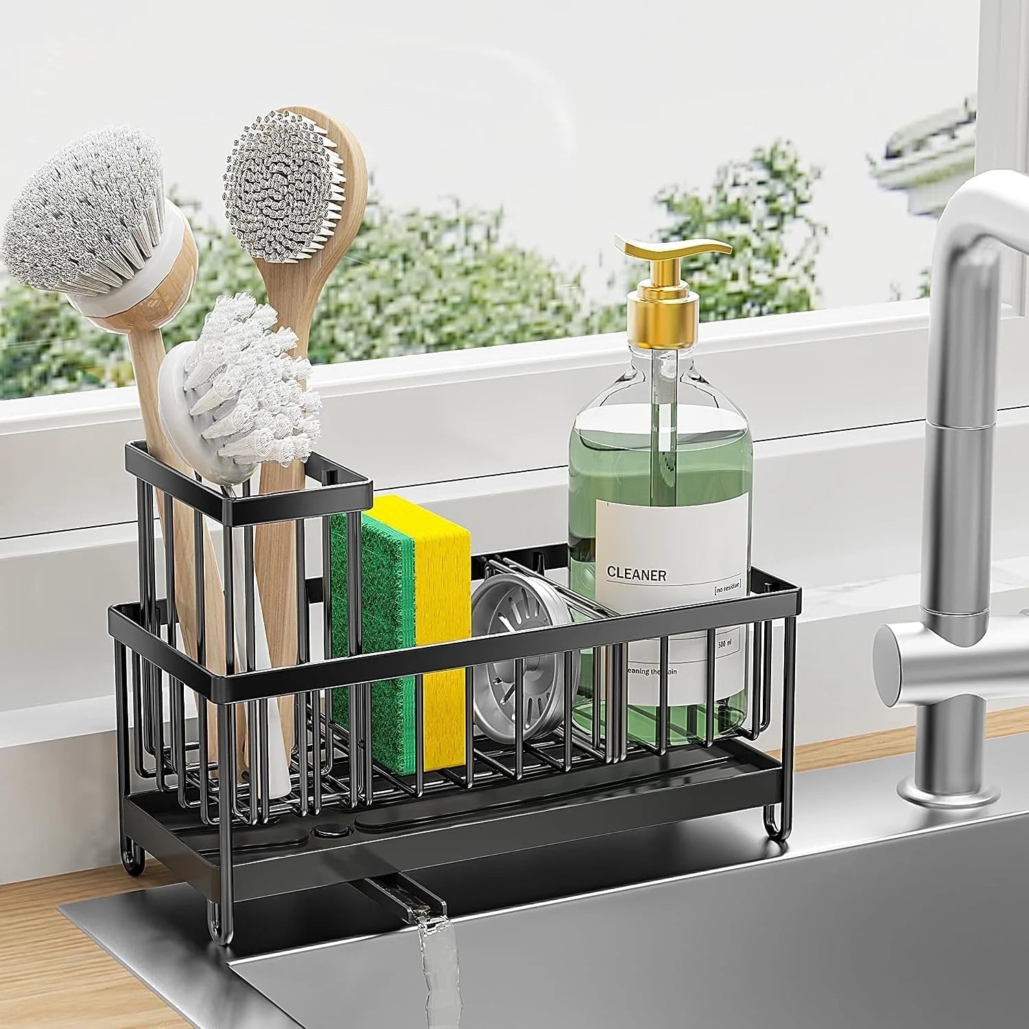 Sink Caddy Kitchen Organizer, Sponge Holder for Kitchen Sink, Silver Kitchen Sink Organizer,Rust-Resistant Sink with Brush Holder,Kitchen Accessories