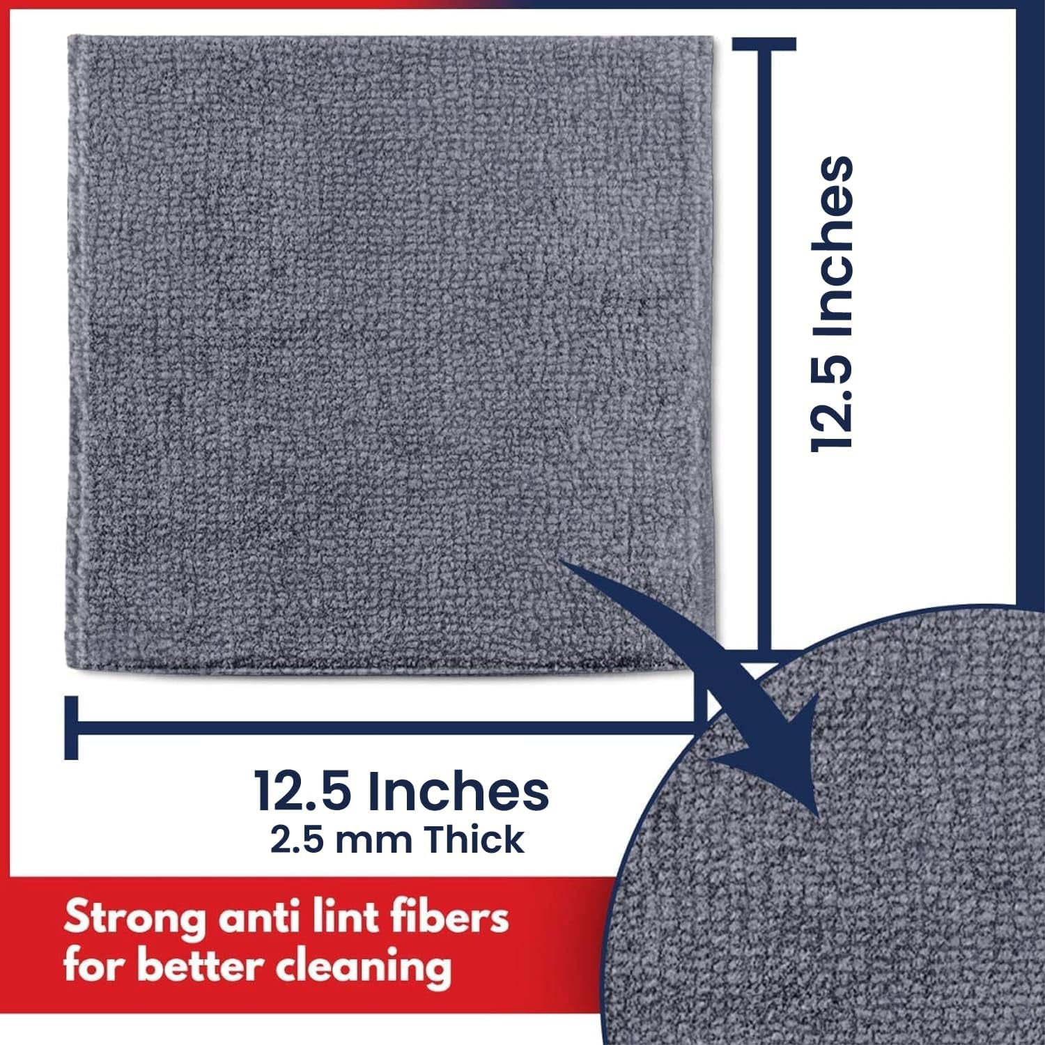 Microfiber Cleaning Cloth Grey - 12 Packs 16"X16" - High Performance - 1200 Washes, Ultra Absorbent Towels Weave Grime & Liquid for Streak-Free Mirror Shine - Car Washing Cloth and Applicator