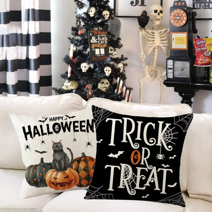 4Pcs Halloween Pumpkin Pillow Covers,18X18 Inches Trick or Treat Farmhouse Decor Boo Halloween Decorative 31 October Throw Pillow Cover