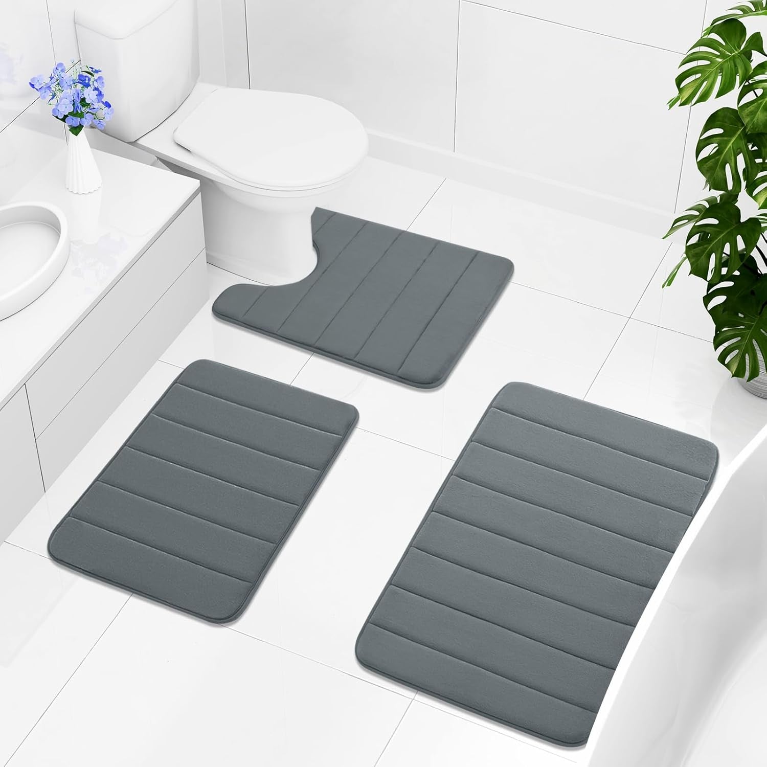 Memory Foam Soft Bath Mats - Non Slip Absorbent Bathroom Rugs Extra Large Size Runner Long Mat for Kitchen Bathroom Floors 24" X 70", Dark Grey