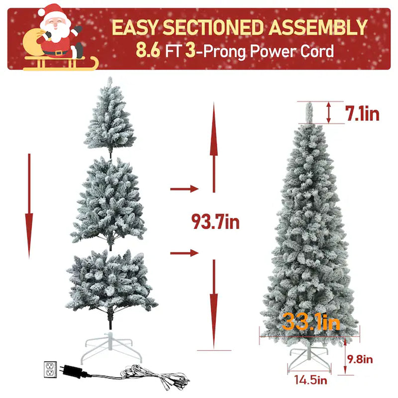 5-Ft Pine Pre-Lit Pencil Flocked White Artificial Christmas Tree with White LED Lights