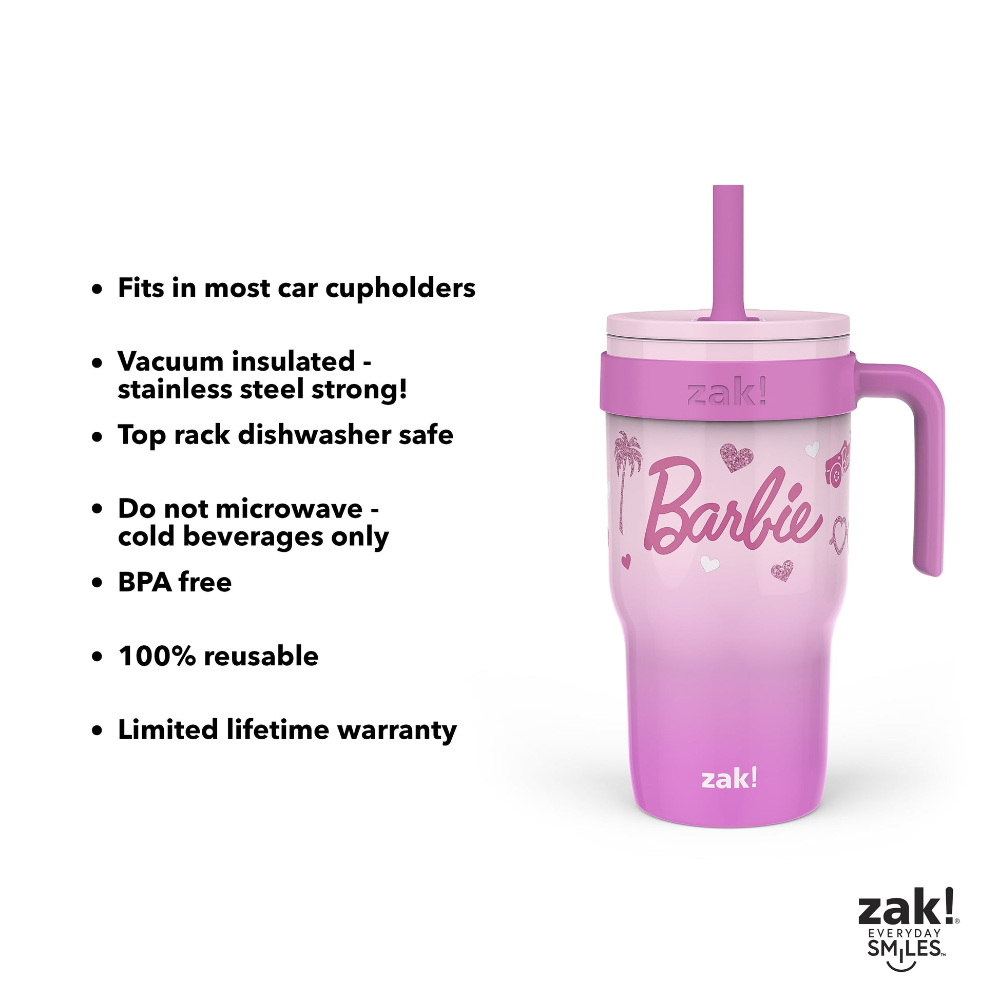 18Oz Barbie Kids Straw Handle Tumbler, Stainless Steel Vacuum Insulated Cruiser Tumbler with Silicone Straw Utilizing Leak-Proof Valve, Travel Straw Tumbler with Handle