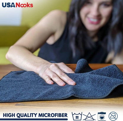 Microfiber Cleaning Cloth Grey - 12 Packs 16"X16" - High Performance - 1200 Washes, Ultra Absorbent Towels Weave Grime & Liquid for Streak-Free Mirror Shine - Car Washing Cloth and Applicator