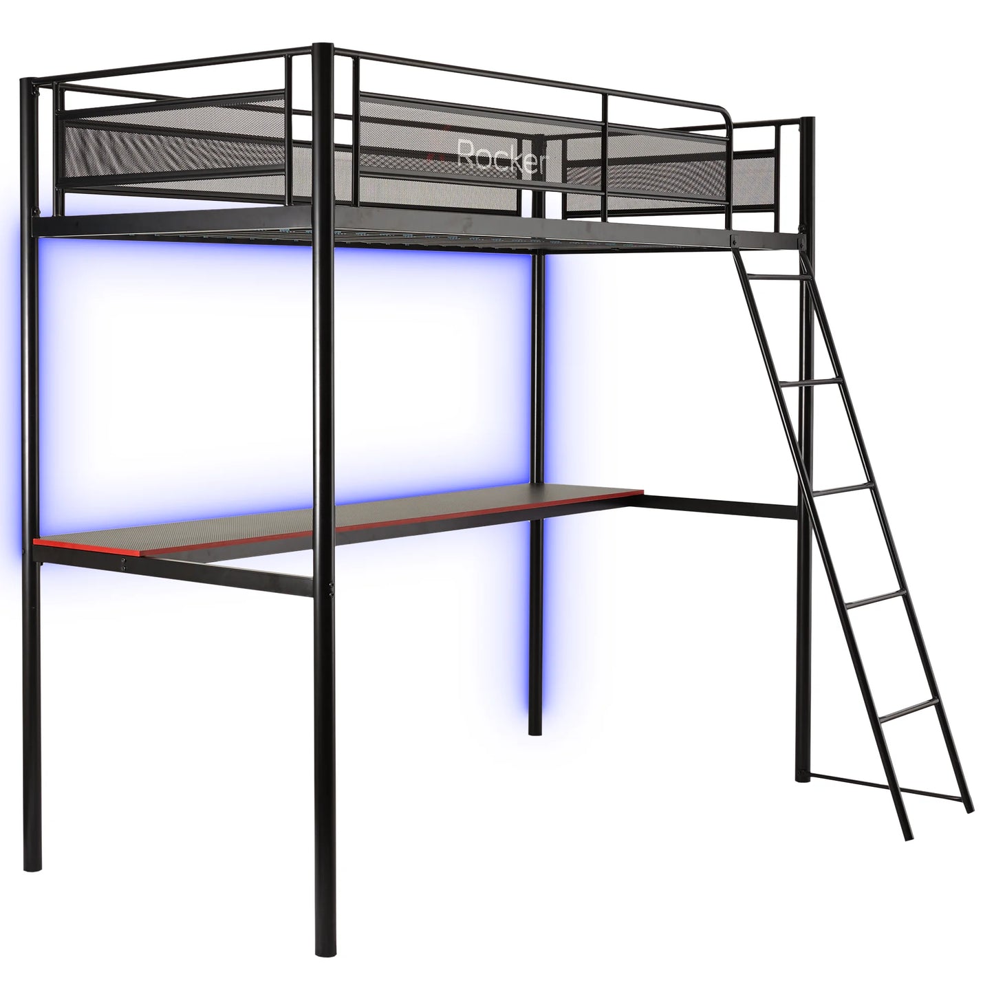 HQ Gaming Bunk Bed with Built-In Shelving, Black, Twin