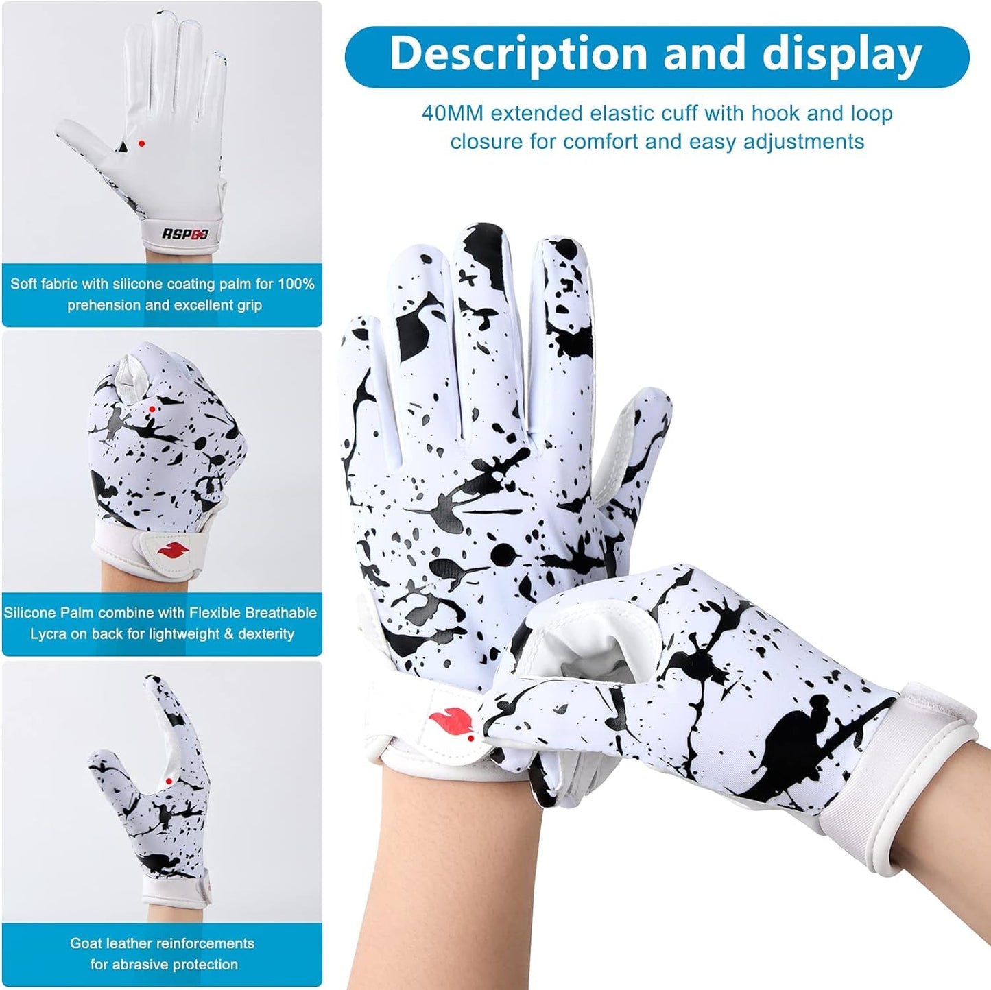 Kids Football Gloves Youth Enhanced Grip Silicone Wide Receiver Gloves