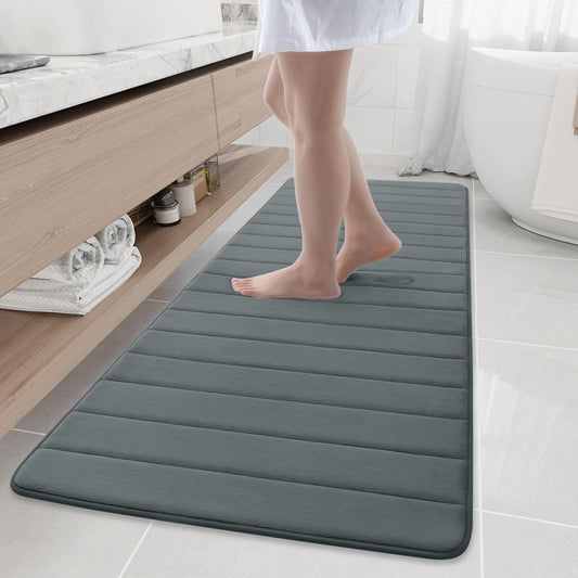 Memory Foam Soft Bath Mats - Non Slip Absorbent Bathroom Rugs Extra Large Size Runner Long Mat for Kitchen Bathroom Floors 24" X 70", Dark Grey