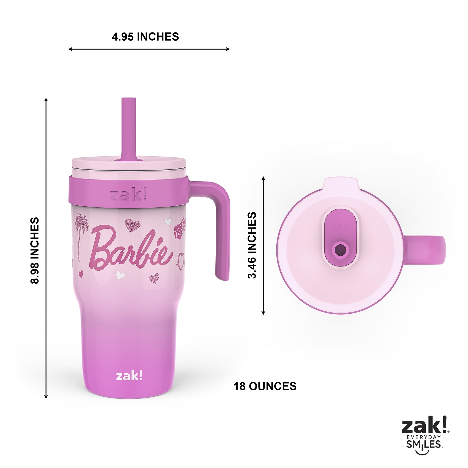 18Oz Barbie Kids Straw Handle Tumbler, Stainless Steel Vacuum Insulated Cruiser Tumbler with Silicone Straw Utilizing Leak-Proof Valve, Travel Straw Tumbler with Handle