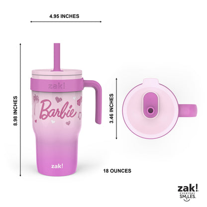 18Oz Barbie Kids Straw Handle Tumbler, Stainless Steel Vacuum Insulated Cruiser Tumbler with Silicone Straw Utilizing Leak-Proof Valve, Travel Straw Tumbler with Handle