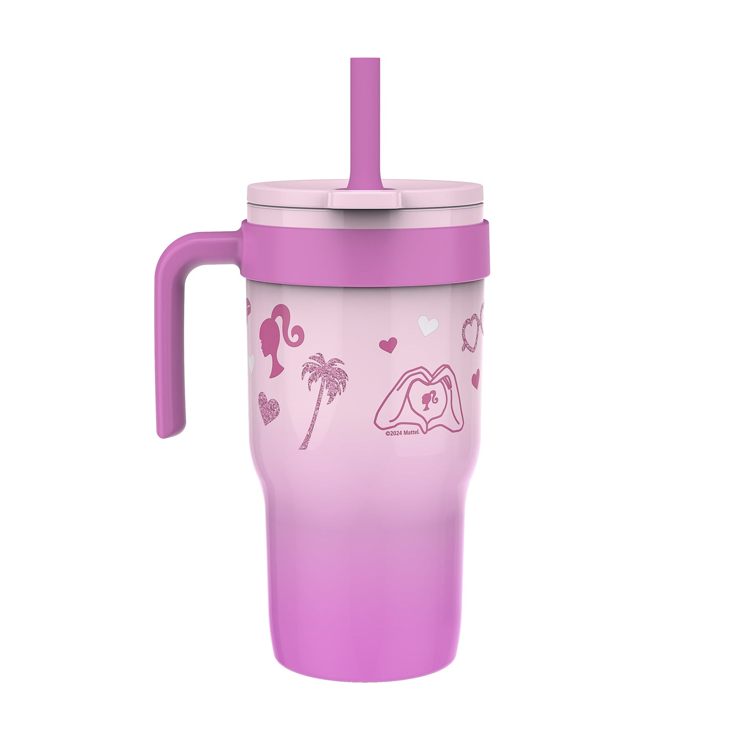 18Oz Barbie Kids Straw Handle Tumbler, Stainless Steel Vacuum Insulated Cruiser Tumbler with Silicone Straw Utilizing Leak-Proof Valve, Travel Straw Tumbler with Handle