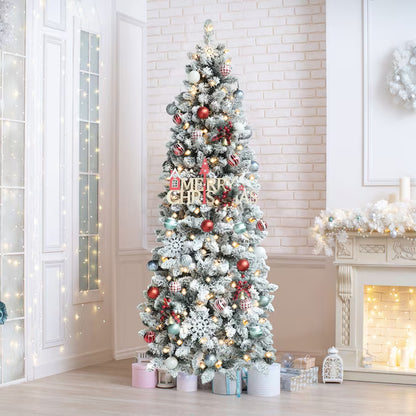 5-Ft Pine Pre-Lit Pencil Flocked White Artificial Christmas Tree with White LED Lights